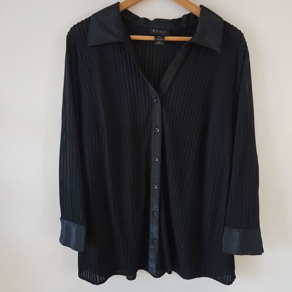 Lane Bryant Black Sheer Textured Long Sleeve Button Down Blouse 18/20